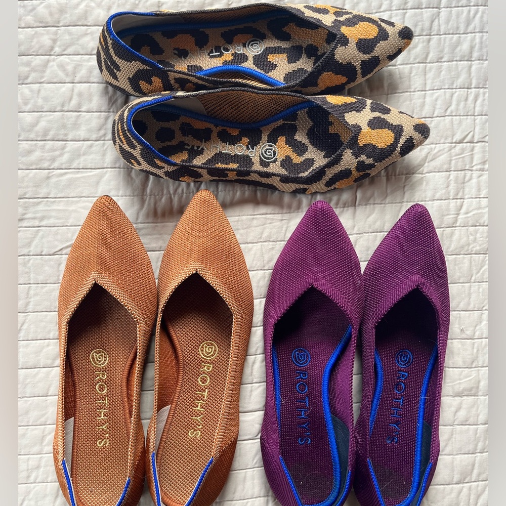 Three pairs of Rothy’s, size 7.5.